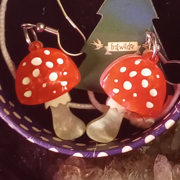NIB 2020 Twinning Toadstools Erstwilder Dangling Hanging Earrings - Picture 1 of 9